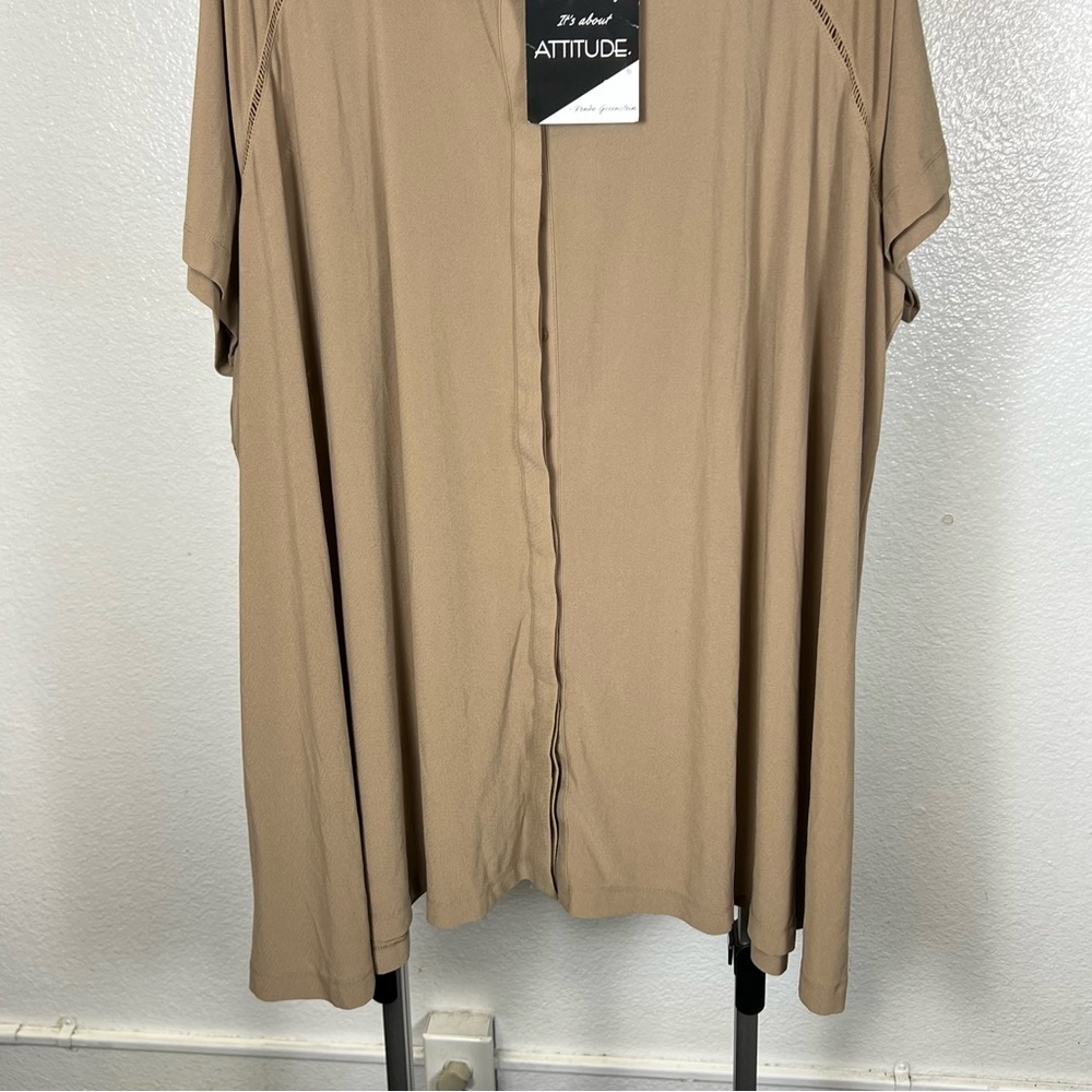 Attitudes by Renee | Tan Button Down Shirt‎ - Picture 3 of 11